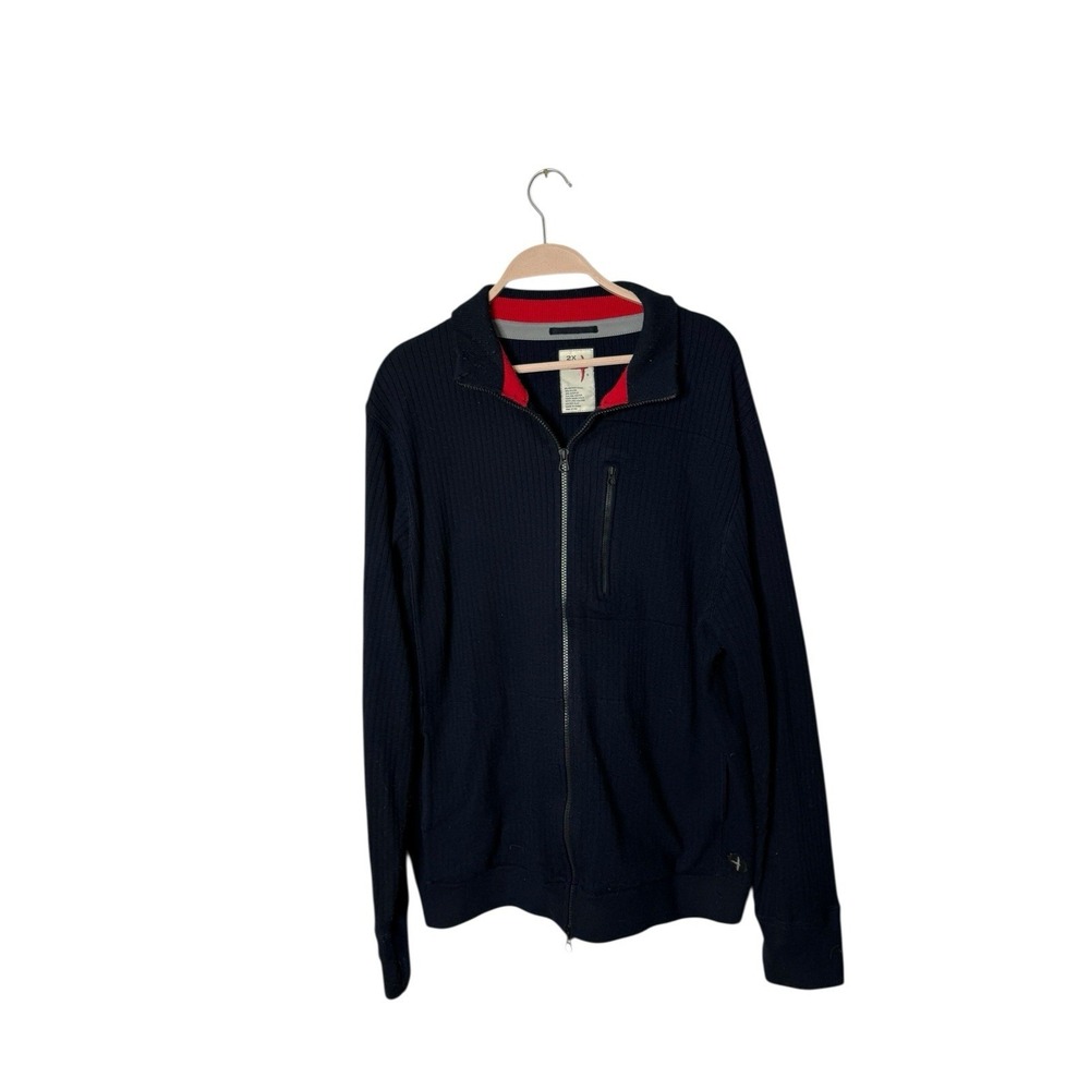 Relwen Merino Wool Blend Full Zip Knit Cardigan  Sweater Navy Blue Mens Size XXL